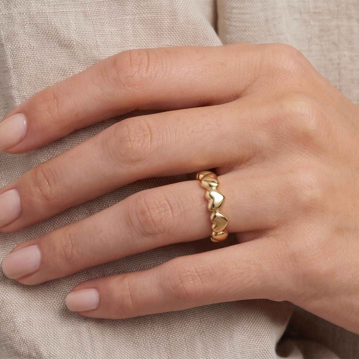 18K Gold Plated Heart Band Ring for Women