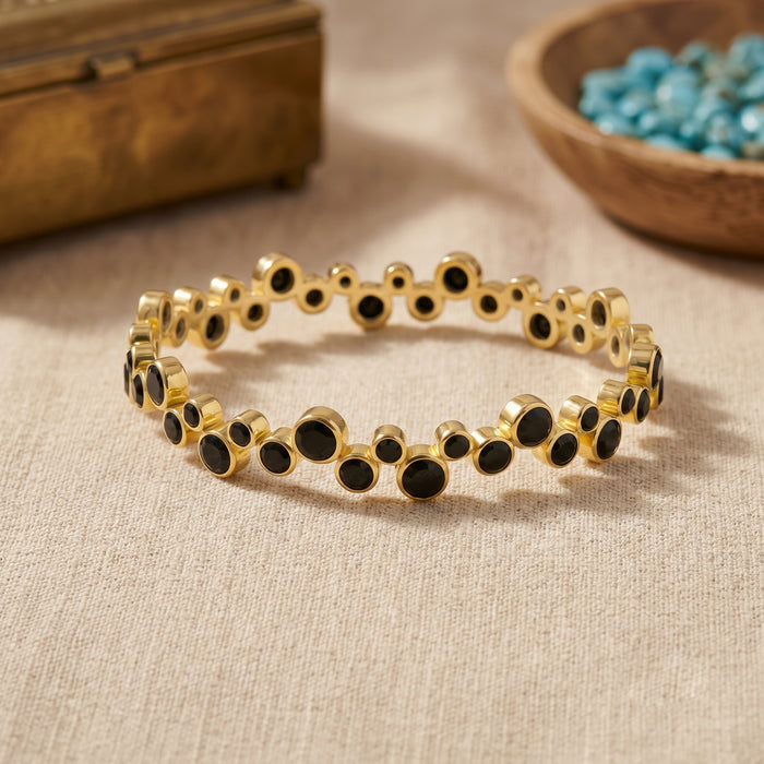 Black Onyx Bubble Design Bangle Bracelet