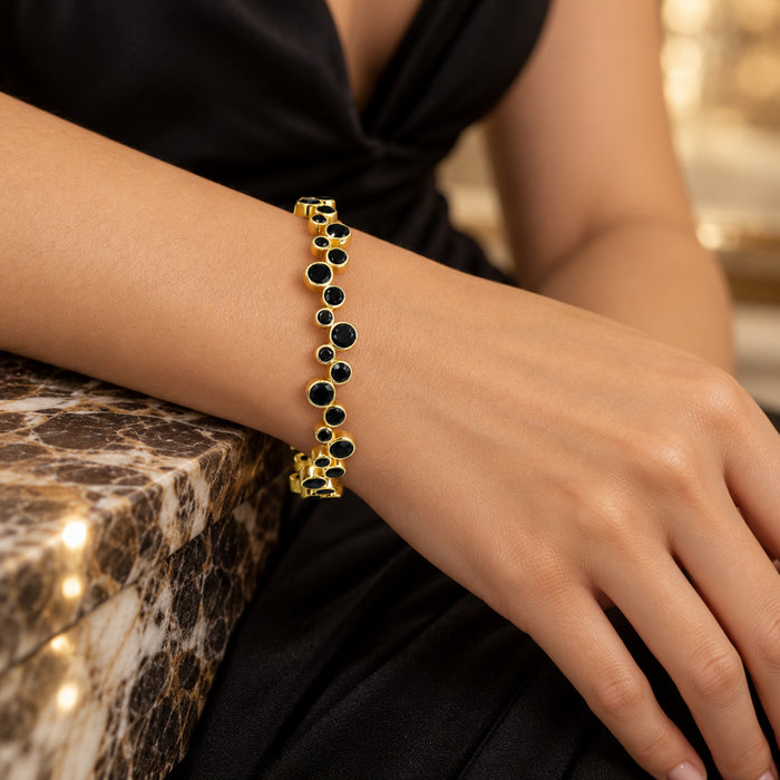 Natural Black Onyx Bubble Eternity Bangle Bracelet for Her