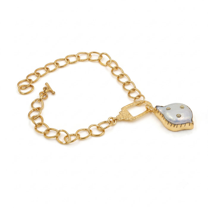 Natural Freshwater Pearl Chain Bracelet For Women - 18K Gold Plated Toggle Clasp