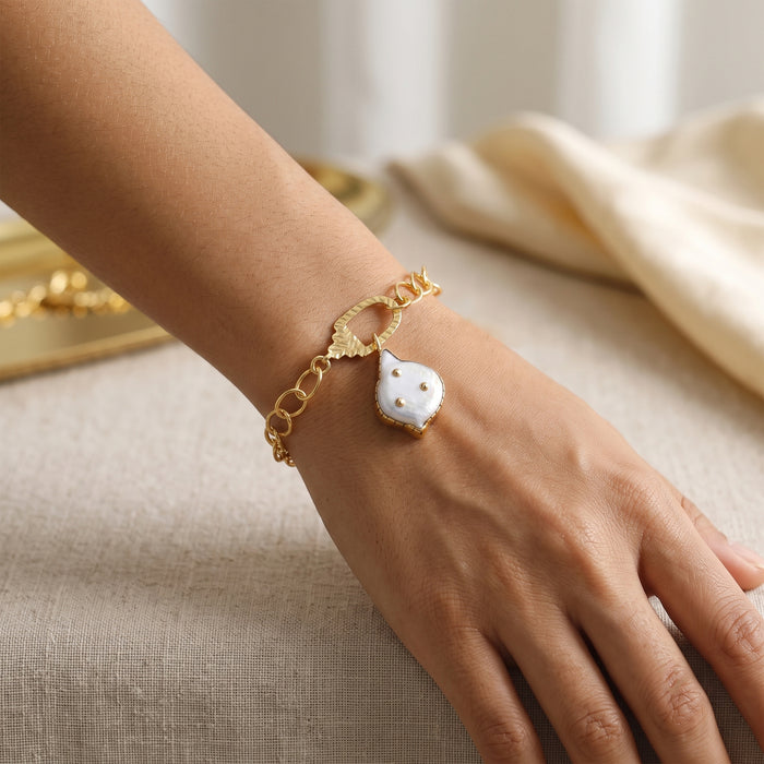 Natural Freshwater Pearl Chain Bracelet For Women - 18K Gold Plated Toggle Clasp