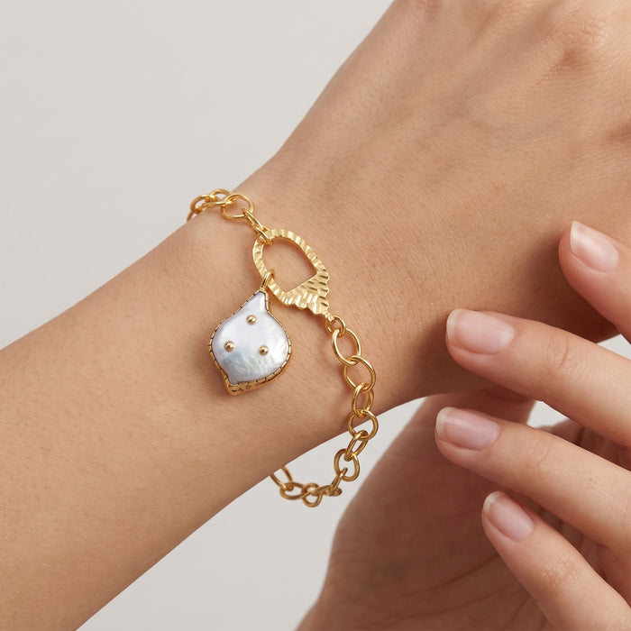 Natural Freshwater Pearl Chain Bracelet For Women - 18K Gold Plated Toggle Clasp
