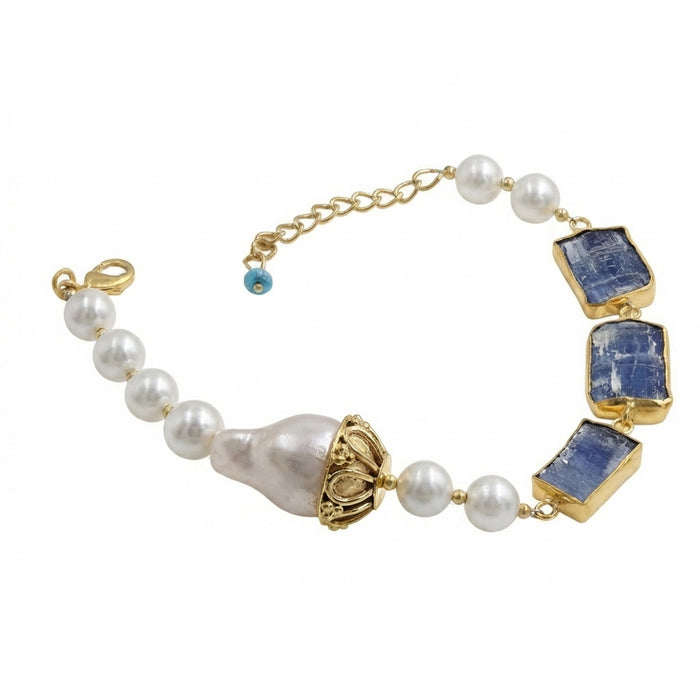 Kyanite & Pearl Gold-Plated Statement Bracelet
