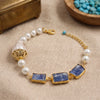 Kyanite & Pearl Gold-Plated Statement Bracelet