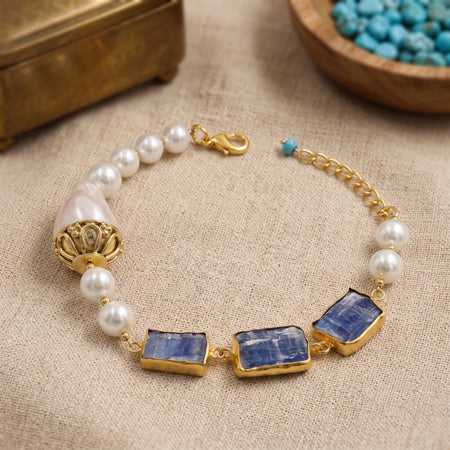 Kyanite & Pearl Gold-Plated Statement Bracelet