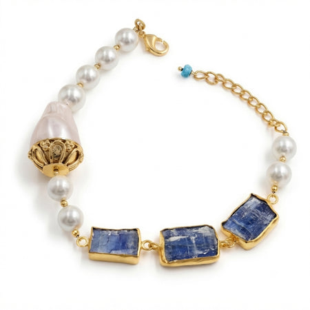 Kyanite & Pearl Gold-Plated Statement Bracelet