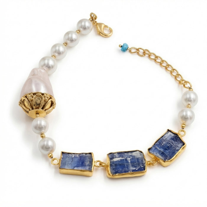 Kyanite & Pearl Gold-Plated Statement Bracelet