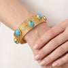 Natural Blue Turquoise Cuff Bracelet in 18K Gold Plated Finish with Five Freeform Gemstones