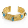 Natural Blue Turquoise Cuff Bracelet in 18K Gold Plated Finish with Five Freeform Gemstones