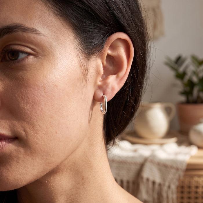 Modern oval hoop earrings in 18K gold plated and silver plated finish for women