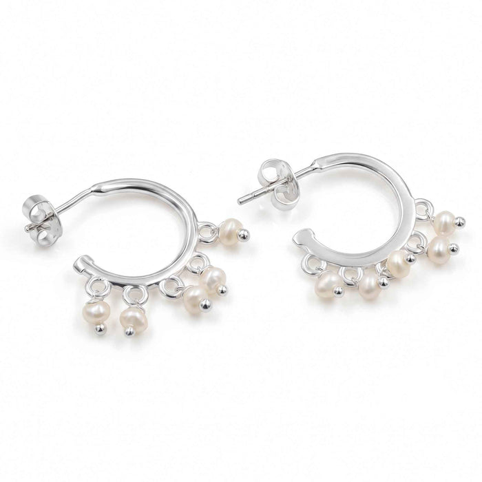 Natural Freshwater Pearl Fringe Hoop Earrings – 18K Gold & Silver Plated