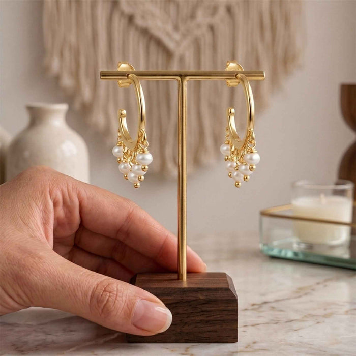 Natural Freshwater Pearl Fringe Hoop Earrings – 18K Gold & Silver Plated