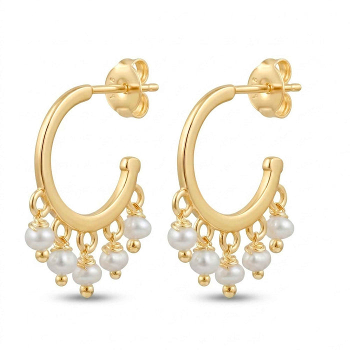Natural Freshwater Pearl Fringe Hoop Earrings – 18K Gold & Silver Plated