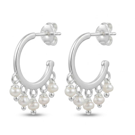 Natural Freshwater Pearl Fringe Hoop Earrings – 18K Gold & Silver Plated