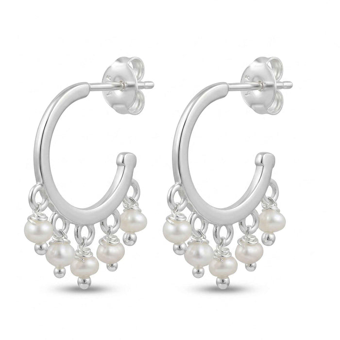 Natural Freshwater Pearl Fringe Hoop Earrings – 18K Gold & Silver Plated