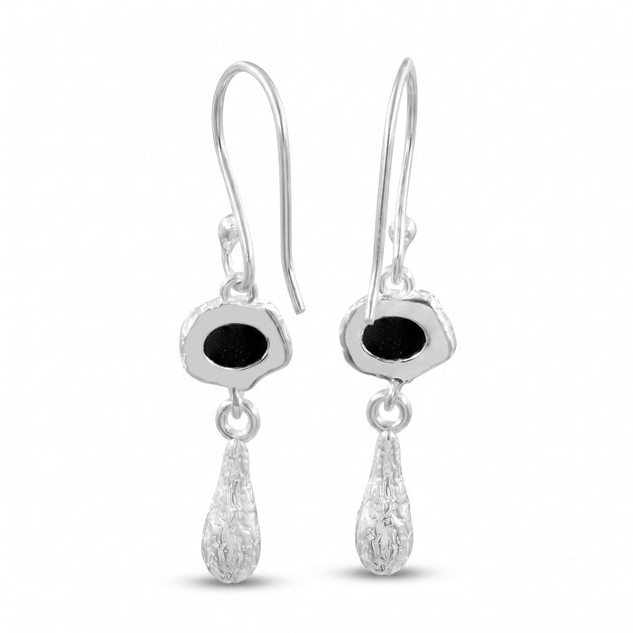 Natural Black Onyx Oval Drop Earrings – Silver Plated