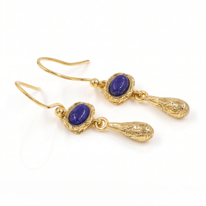 Natural Lapis Lazuli Oval Drop Earrings – 18K Gold Plated