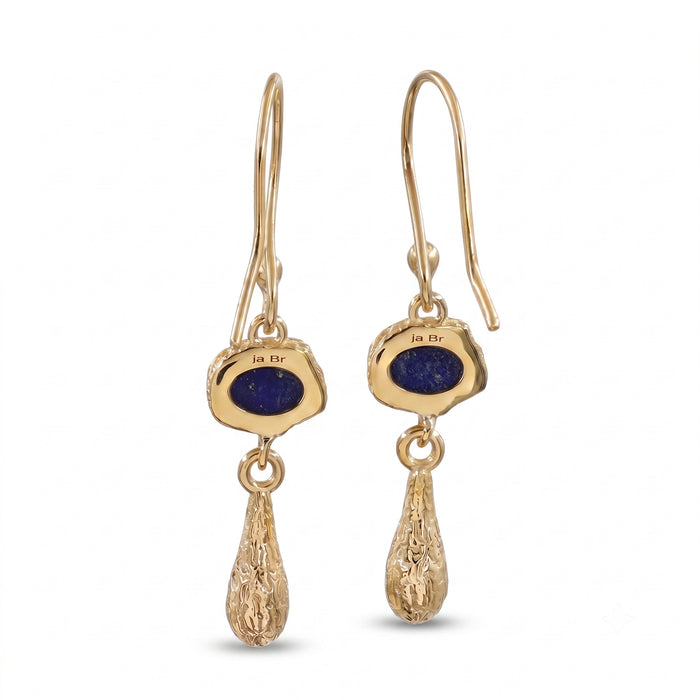 Natural Lapis Lazuli Oval Drop Earrings – 18K Gold Plated