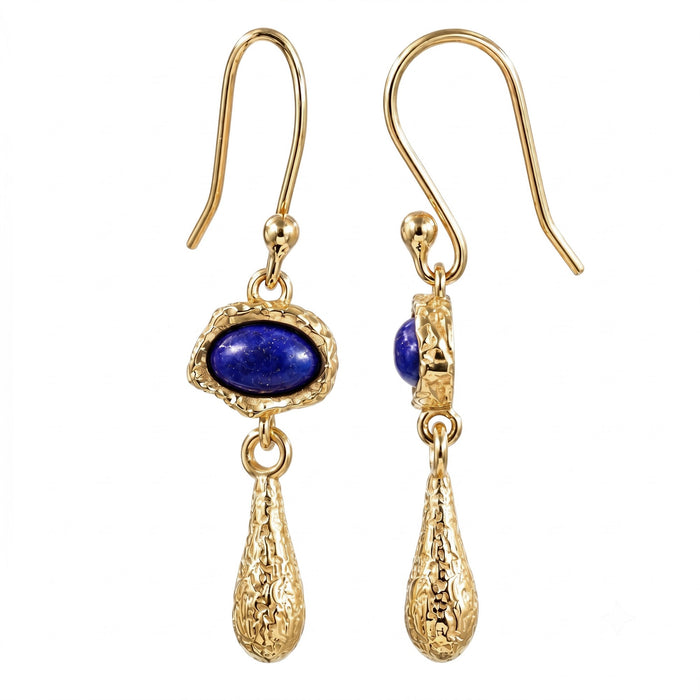 Natural Lapis Lazuli Oval Drop Earrings – 18K Gold Plated