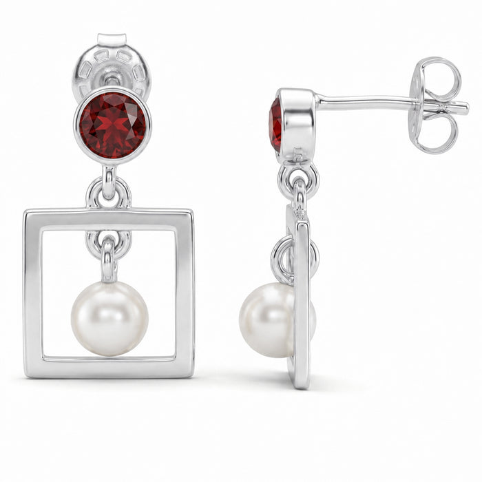 18K Gold Plated Garnet & Pearl Gemstone Earring For Her