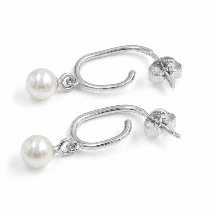 Natural Freshwater Pearl Open Hoop Dangle Earrings – 18K Gold & Silver Plated