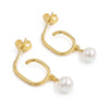Natural Freshwater Pearl Open Hoop Dangle Earrings – 18K Gold & Silver Plated