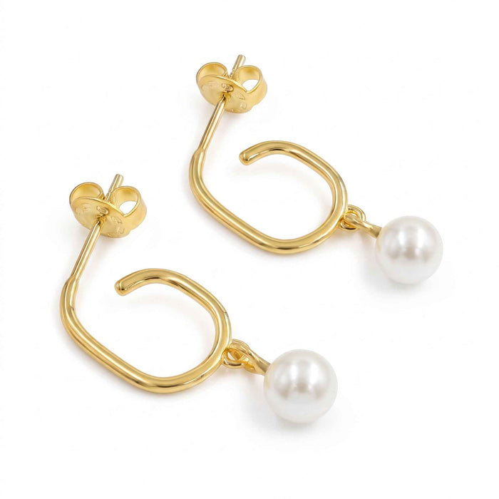 Natural Freshwater Pearl Open Hoop Dangle Earrings – 18K Gold & Silver Plated