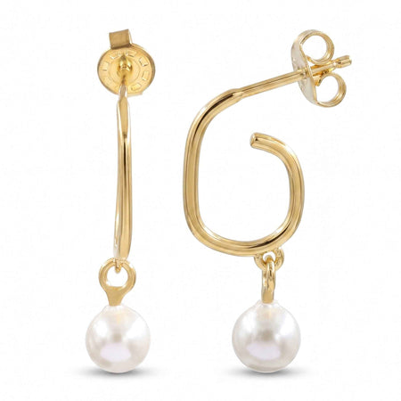 Natural Freshwater Pearl Open Hoop Dangle Earrings – 18K Gold & Silver Plated