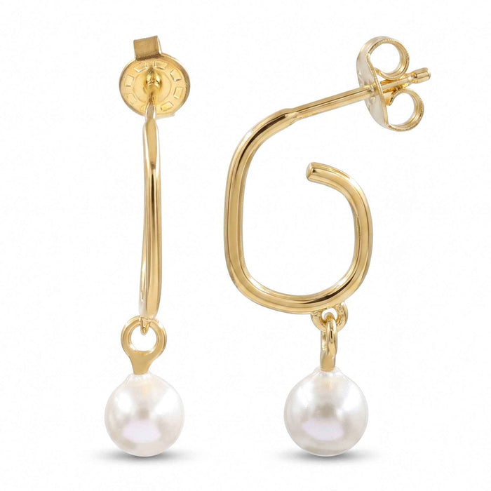 Natural Freshwater Pearl Open Hoop Dangle Earrings – 18K Gold & Silver Plated