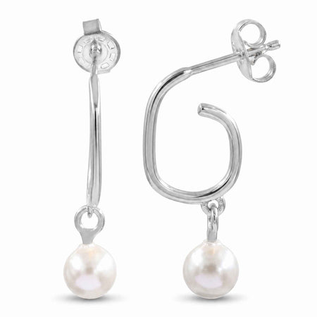 Natural Freshwater Pearl Open Hoop Dangle Earrings – 18K Gold & Silver Plated