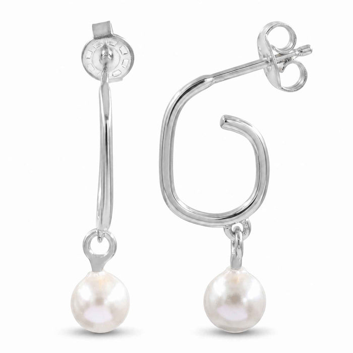 Natural Freshwater Pearl Open Hoop Dangle Earrings – 18K Gold & Silver Plated