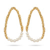 Freshwater pearl open hoop earrings in 18K gold plated and silver plated finish featuring fourteen round pearls and an organic open design