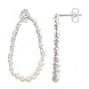 Freshwater pearl open hoop earrings in 18K gold plated and silver plated finish featuring fourteen round pearls and an organic open design
