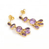 Natural amethyst multi stone drop earrings in 18K gold plated and silver plated finishes with oval, pear and round gemstones