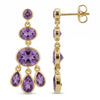 Natural amethyst multi stone drop earrings in 18K gold plated and silver plated finishes with oval, pear and round gemstones