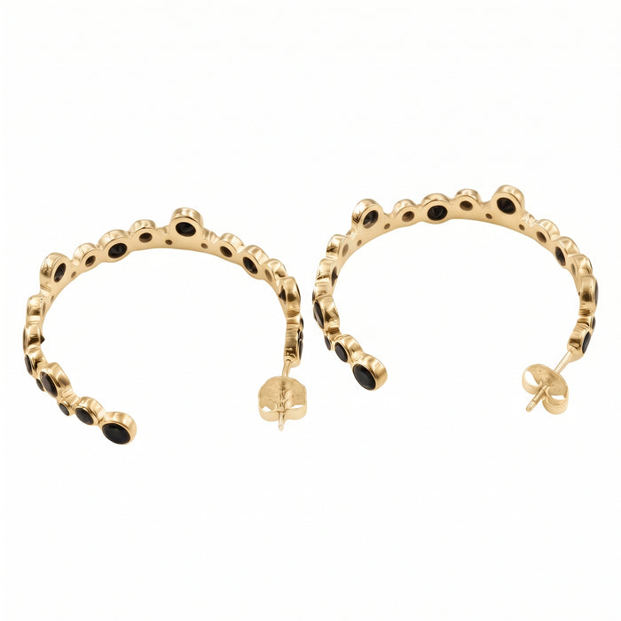 Black Onyx Open Bubble Hoop 18k Gold Plated Earrings