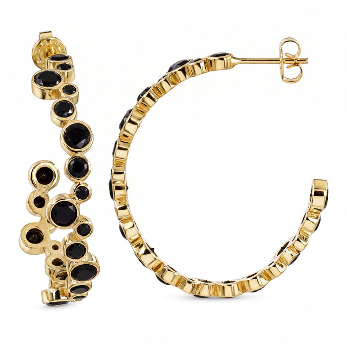 Black Onyx Open Bubble Hoop 18k Gold Plated Earrings