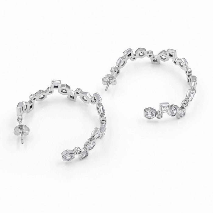 Geometric Swarovski Crystal Open Hoop Earrings – 18K Gold & Silver Plated