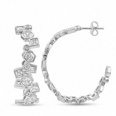 Geometric Swarovski Crystal Open Hoop Earrings – 18K Gold & Silver Plated