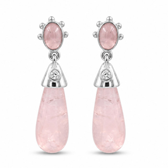Natural rose quartz drop earrings with oval rose quartz, Swarovski crystal accents