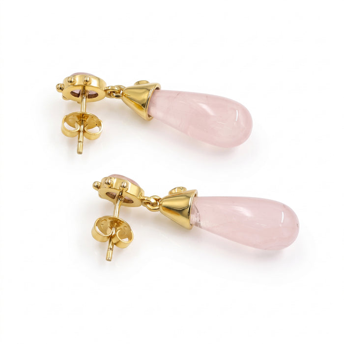Natural rose quartz drop earrings with oval rose quartz, Swarovski crystal accents