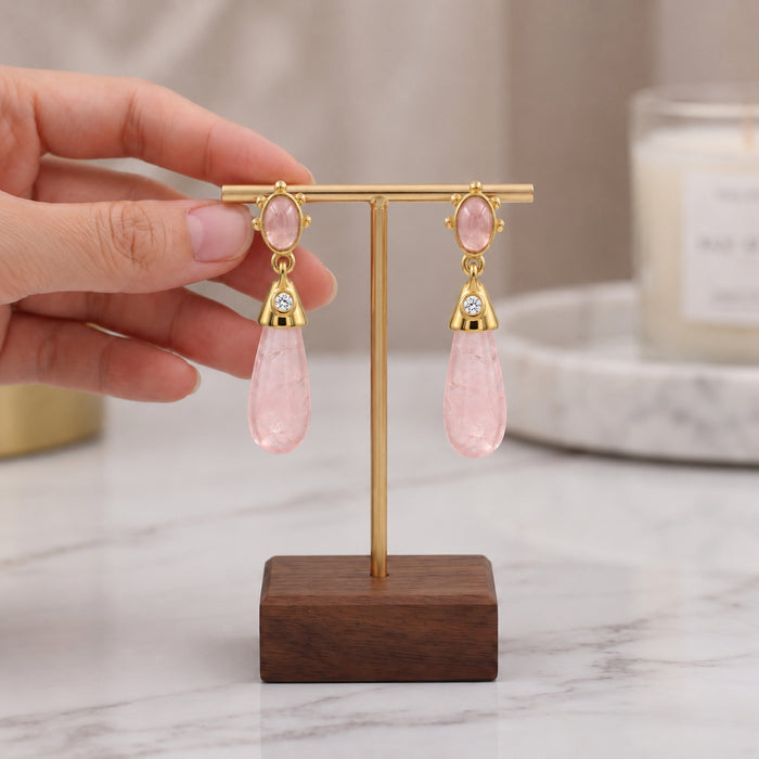 Rose Quartz and Cubic Zirconia Earring