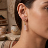 Natural rose quartz drop earrings with oval rose quartz, Swarovski crystal accents