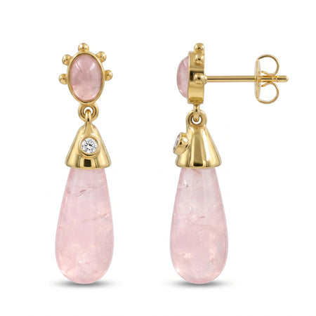 Natural rose quartz drop earrings with oval rose quartz, Swarovski crystal accents
