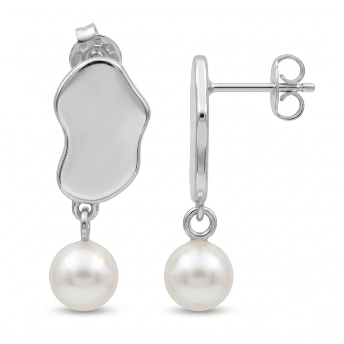 Natural freshwater pearl drop earrings with round 7×7 mm pearls.