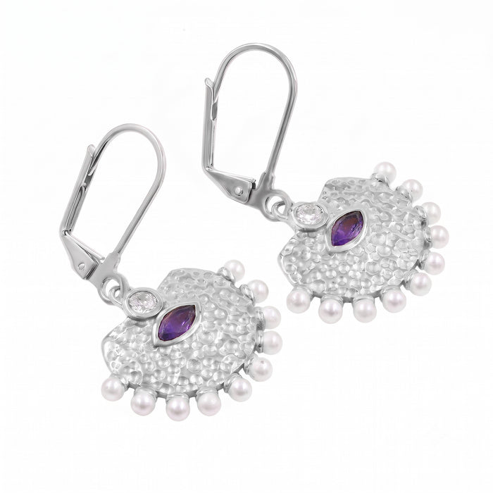 Natural Amethyst & Freshwater Pearl Drop Earrings – 18K Gold Plated