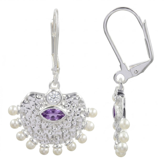 Natural Amethyst & Freshwater Pearl Drop Earrings – 18K Gold Plated