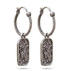 Silver plated butterfly hoop earrings with Swarovski crystal accents and textured rectangular charms for women