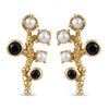 Natural Black Onyx and Freshwater Pearl Branch Stud Earrings in 18K Gold Plated Finish