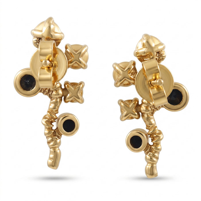 Natural Black Onyx and Freshwater Pearl Branch Stud Earrings in 18K Gold Plated Finish